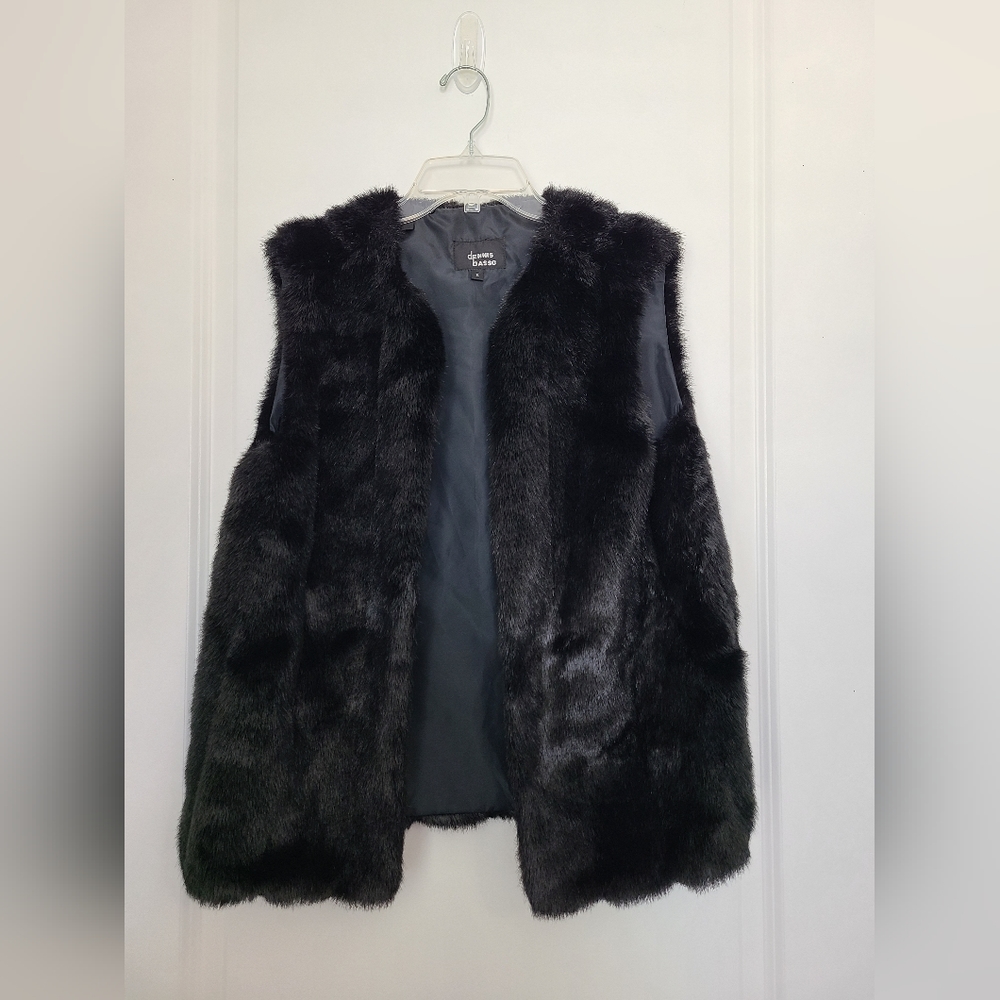 Dennis Basso Open Front Faux Fur Vest Size Small